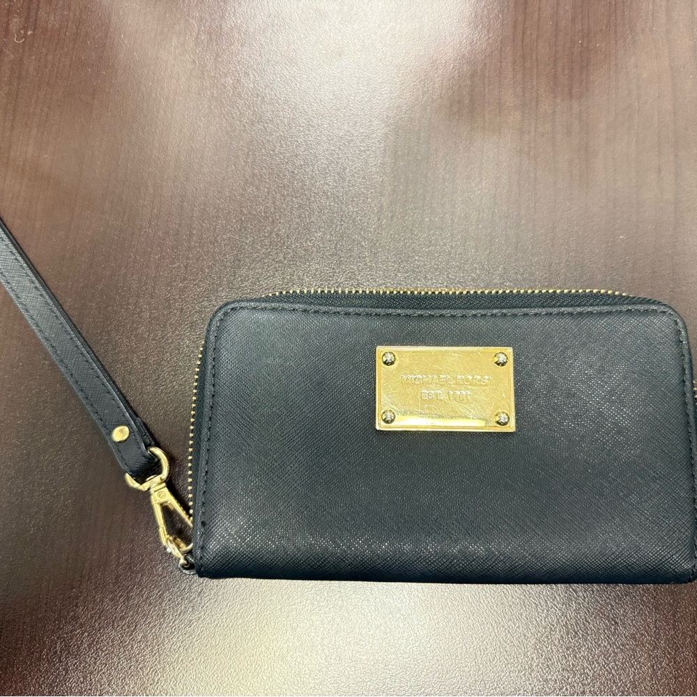 Michael Kors Black Wallet Wristlet with Gold Zipper